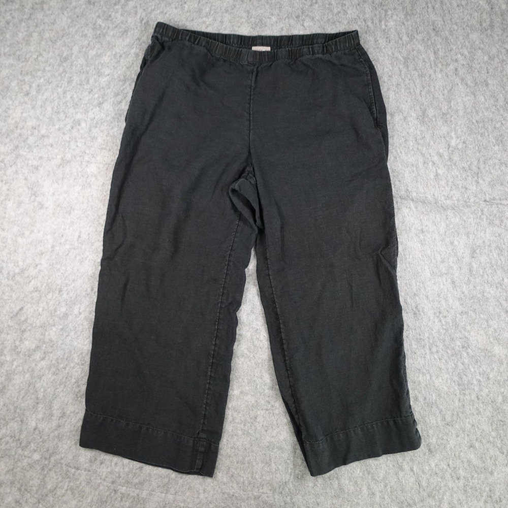 J Jill Pants Women Medium Black Linen Pull On Cropped Wide Leg Lagenlook